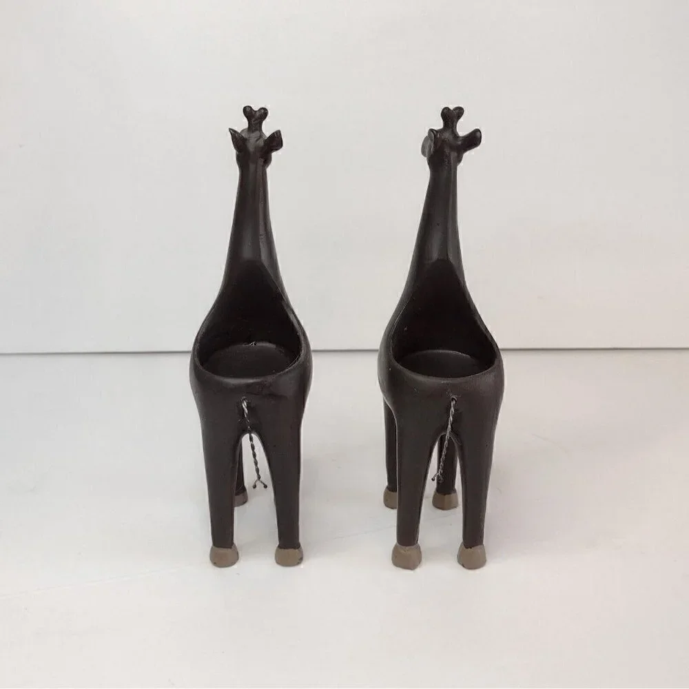 Set Of Brown Resin Giraffe Tealight Candle Holders Africa African Safari